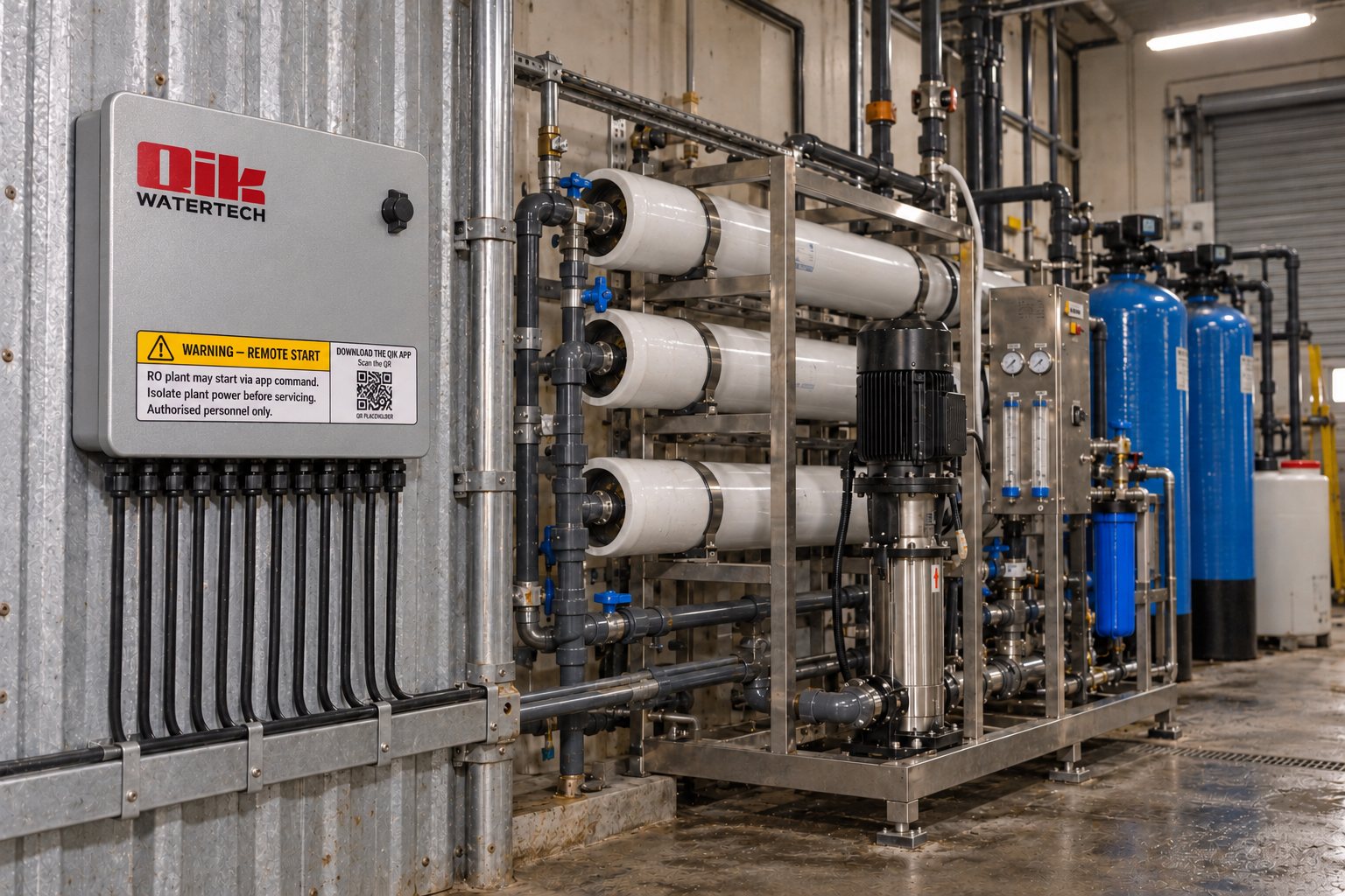 Qik retrofit control enclosure installed beside an existing industrial RO plant